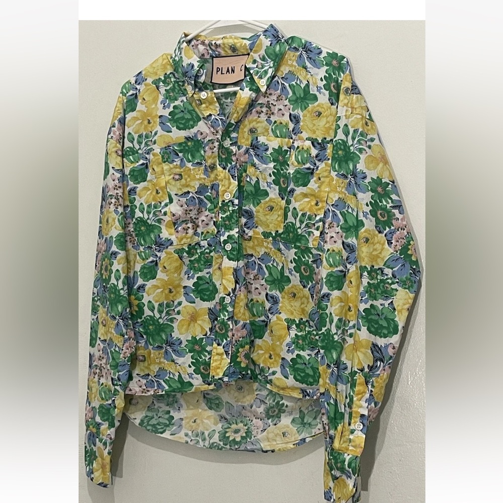Plan C Woman’s Floral Print Boxy Poplin Shirt Sz 40 Med (US 8) 100% Cotton